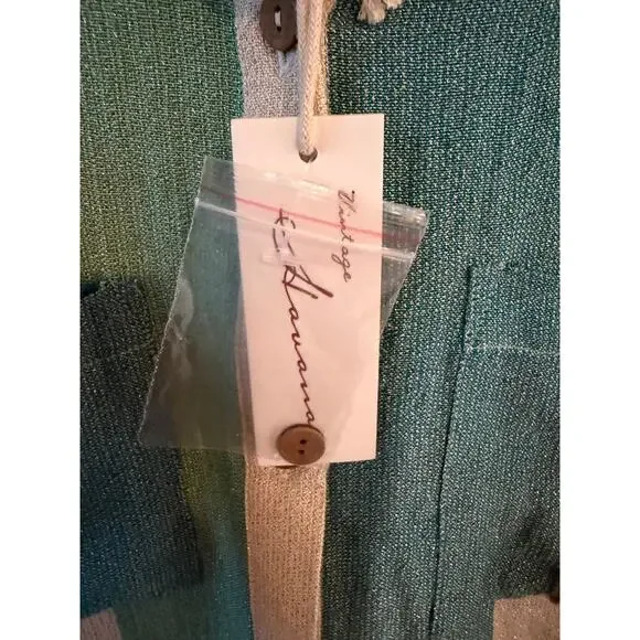 Vintage Havana Striped Button Down Top Green Cream Metallic Lurex Shirt (M) NWT - Picture 6 of 11